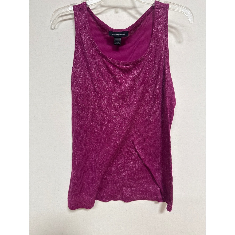 Ashley Stewart Pink Metallic Shimmer Tank Top Sleeveless Crossover Hem 22/24